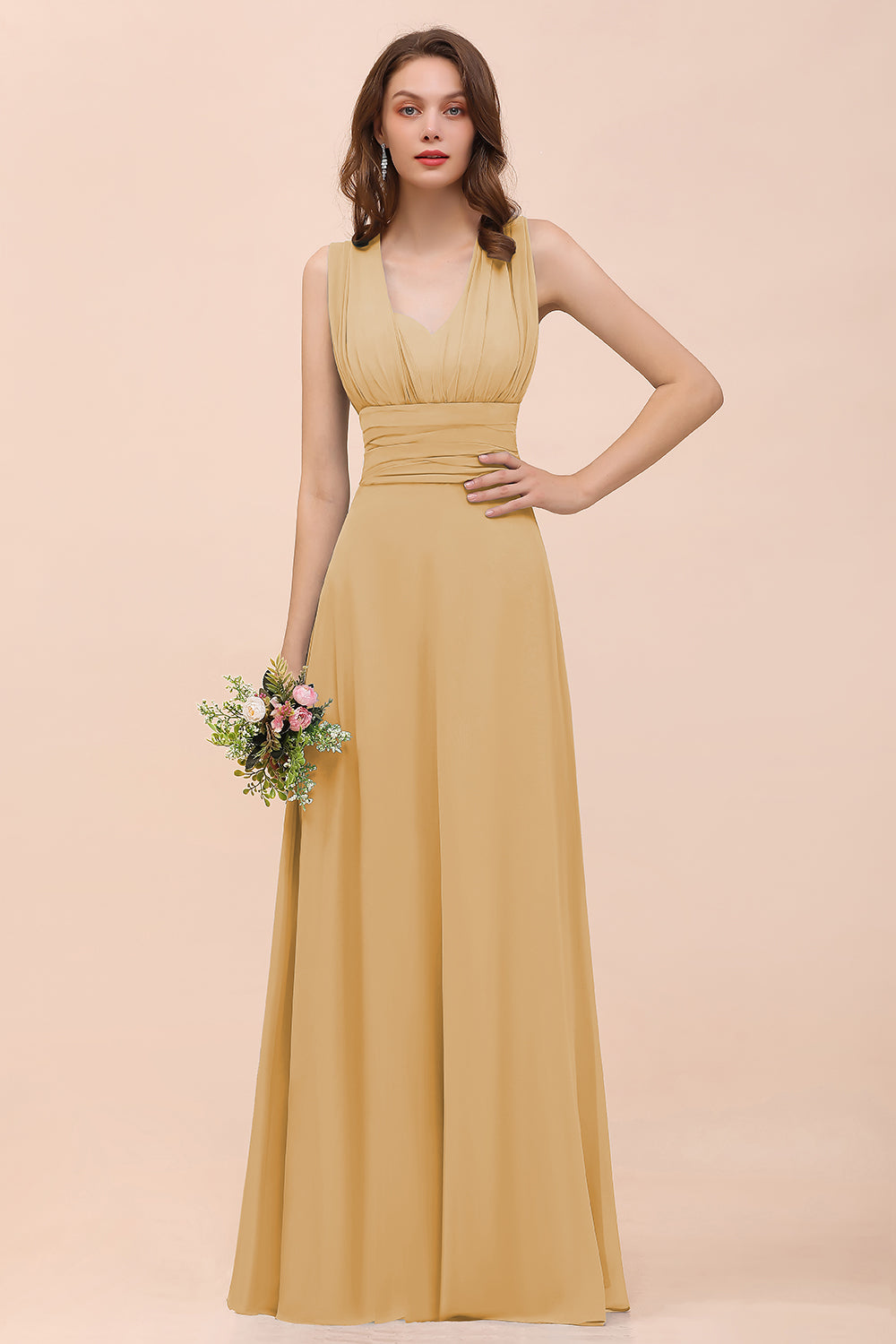 Classy A-Line Wide Straps Floor Length Chiffon Bridesmaid Dresses With Ruched