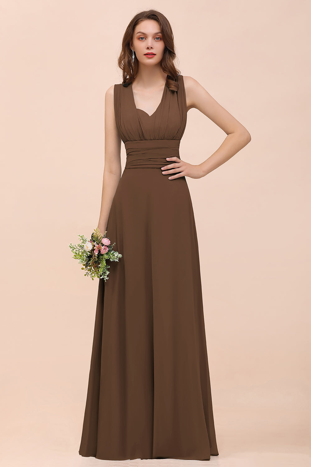 Classy A-Line Wide Straps Floor Length Chiffon Bridesmaid Dresses With Ruched