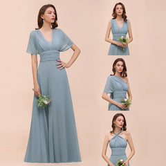 Classy A-Line Wide Straps Floor Length Chiffon Bridesmaid Dresses With Ruched
