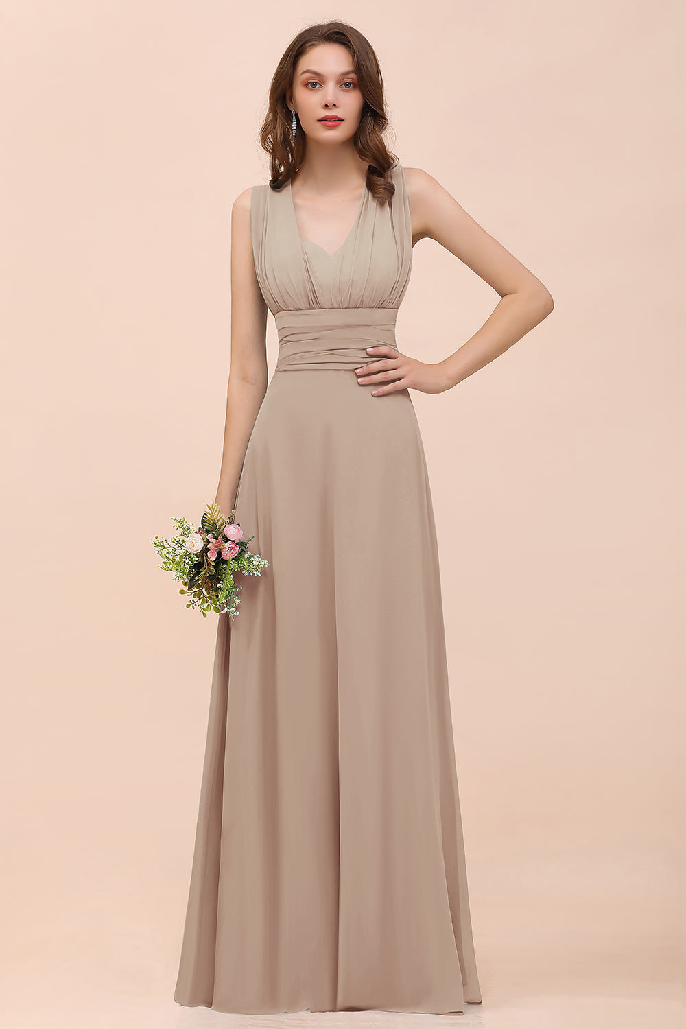 Classy A-Line Wide Straps Floor Length Chiffon Bridesmaid Dresses With Ruched