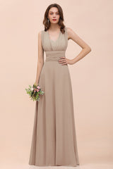 Classy A-Line Wide Straps Floor Length Chiffon Bridesmaid Dresses With Ruched