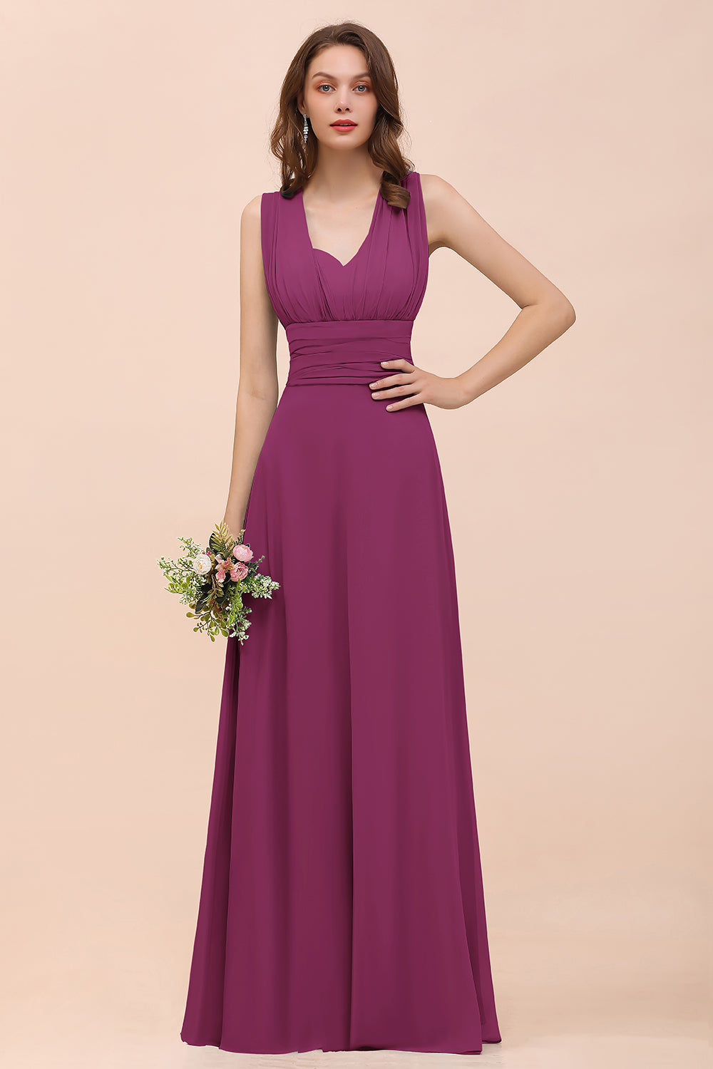 Classy A-Line Wide Straps Floor Length Chiffon Bridesmaid Dresses With Ruched