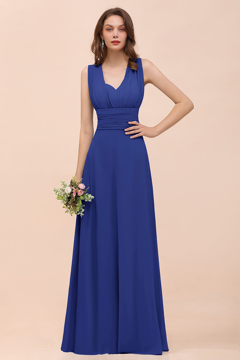 Classy A-Line Wide Straps Floor Length Chiffon Bridesmaid Dresses With Ruched