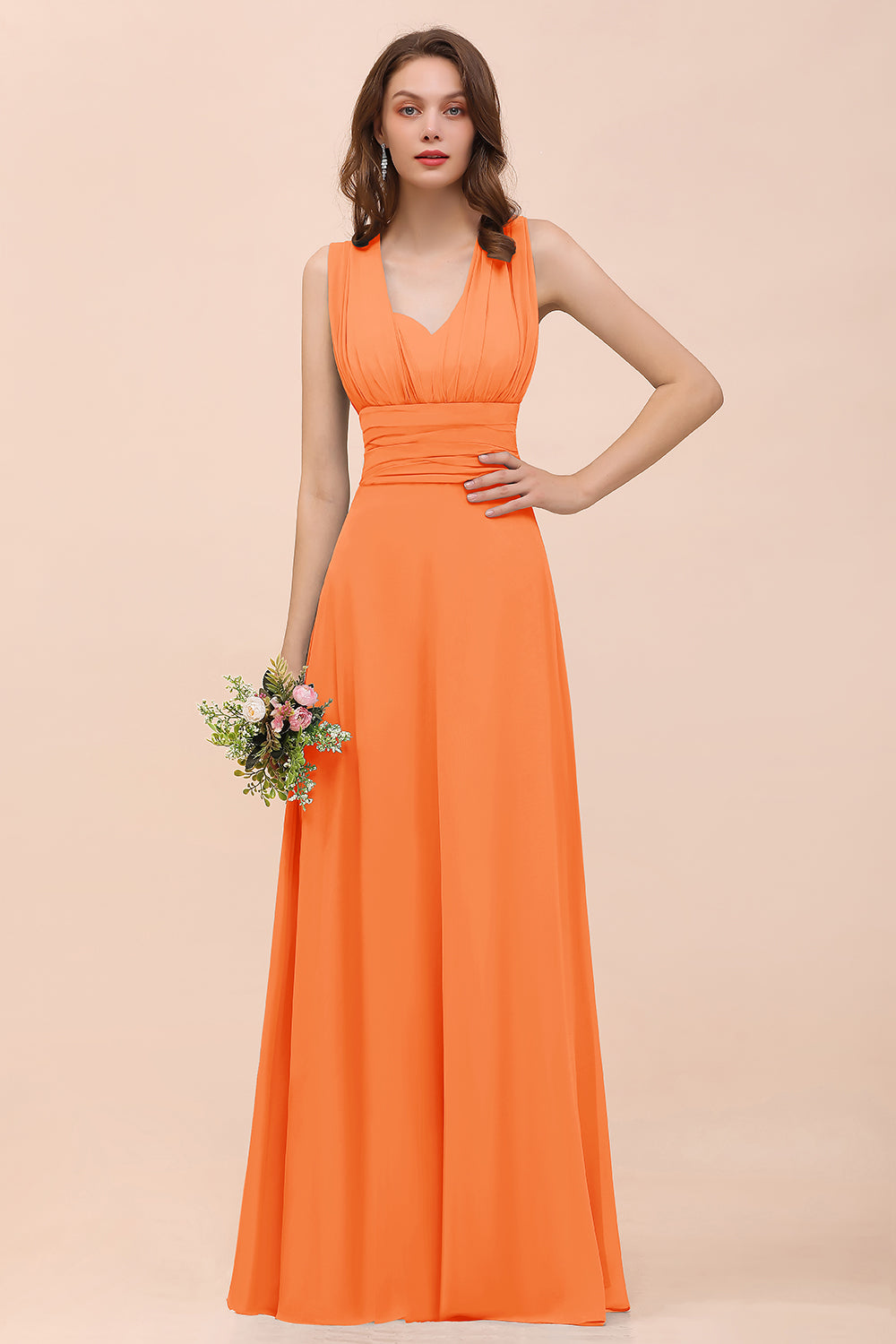 Classy A-Line Wide Straps Floor Length Chiffon Bridesmaid Dresses With Ruched