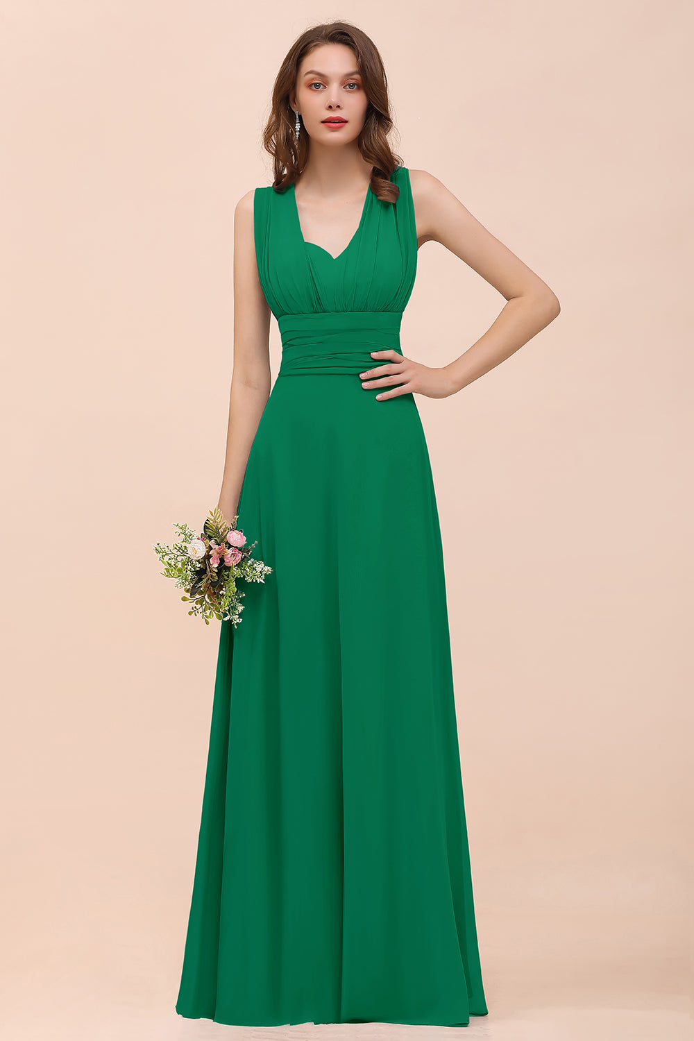 Classy A-Line Wide Straps Floor Length Chiffon Bridesmaid Dresses With Ruched