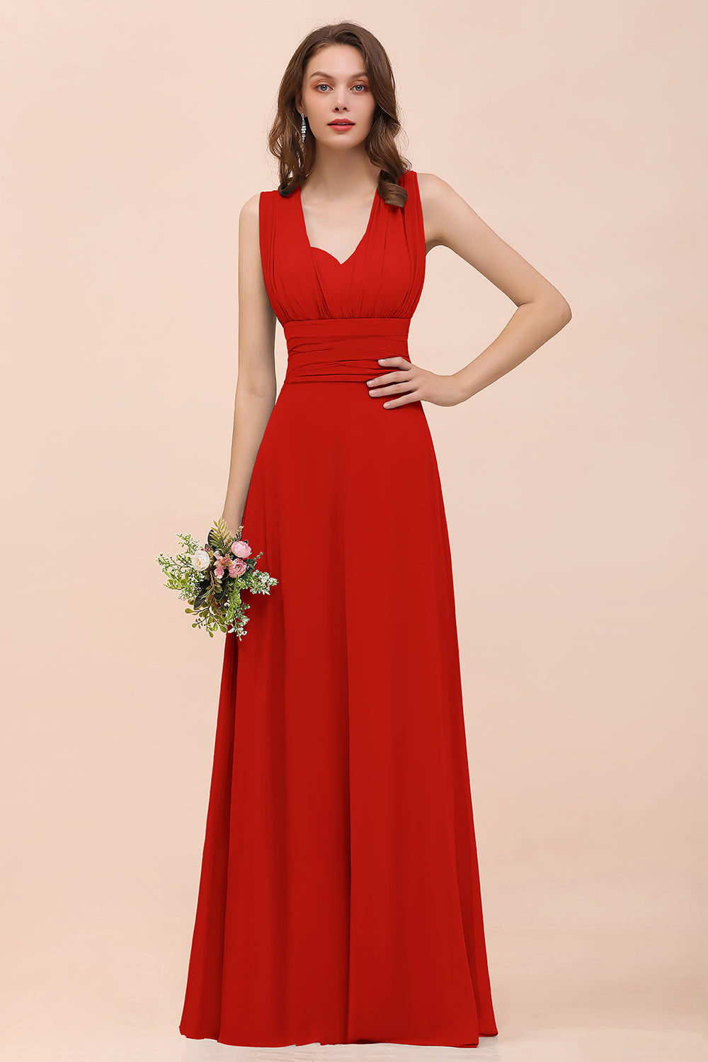 Classy A-Line Wide Straps Floor Length Chiffon Bridesmaid Dresses With Ruched