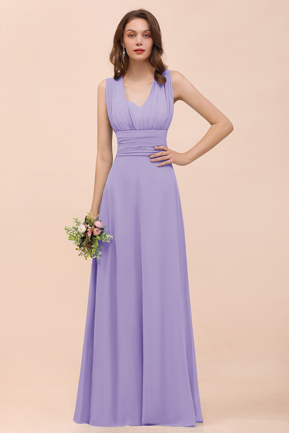 Classy A-Line Wide Straps Floor Length Chiffon Bridesmaid Dresses With Ruched