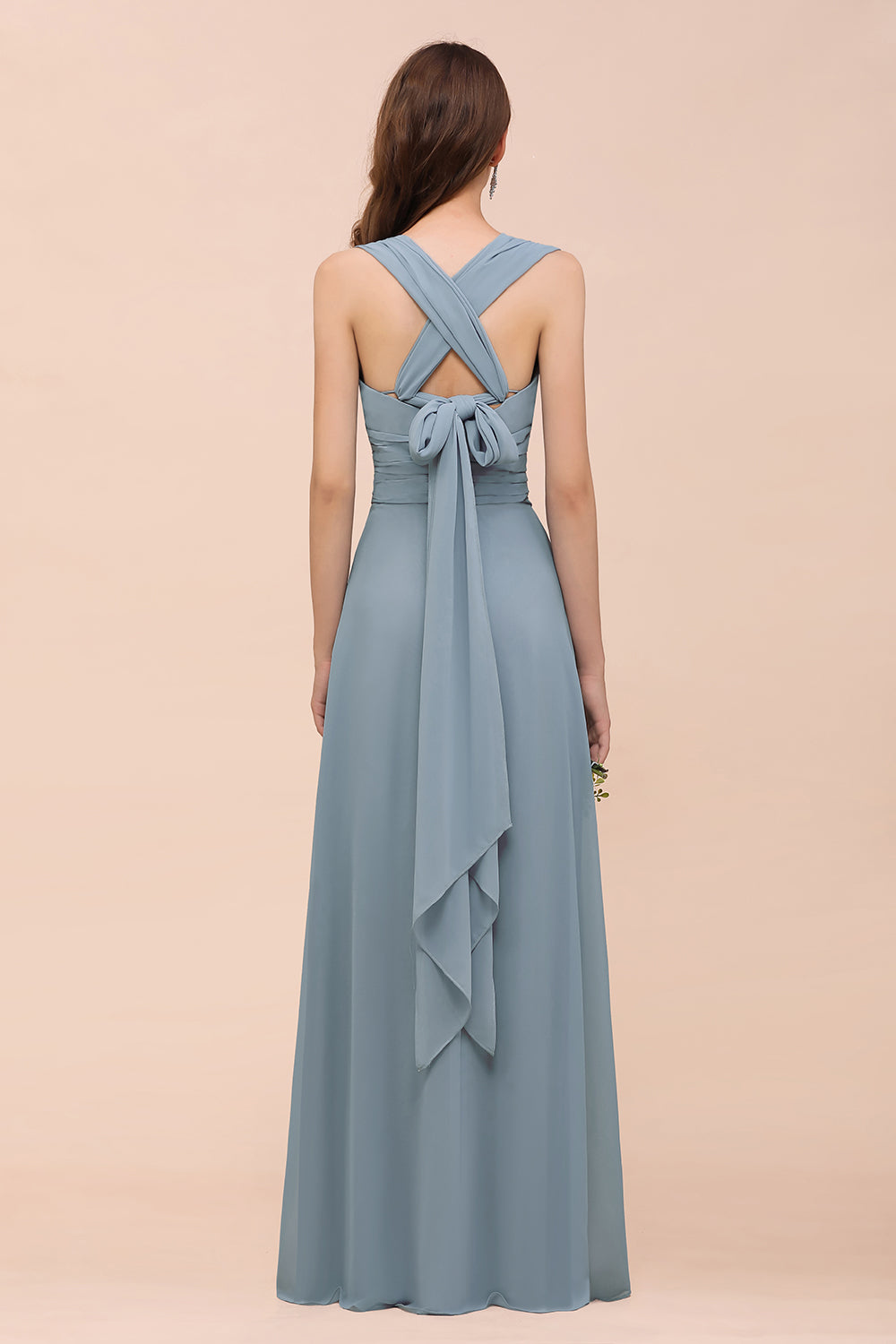 Classy A-Line Wide Straps Floor Length Chiffon Bridesmaid Dresses With Ruched