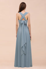 Classy A-Line Wide Straps Floor Length Chiffon Bridesmaid Dresses With Ruched
