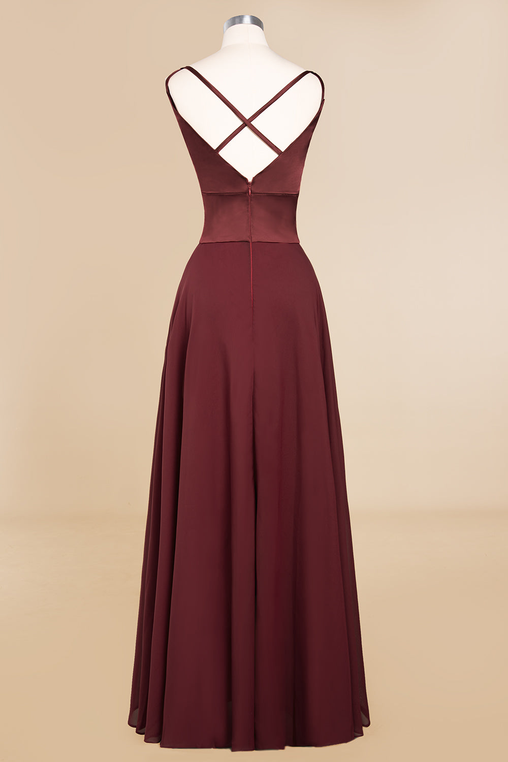 Classy A-line Floor Length Spaghetti Straps V-neck Chiffon Bridesmaid Dress