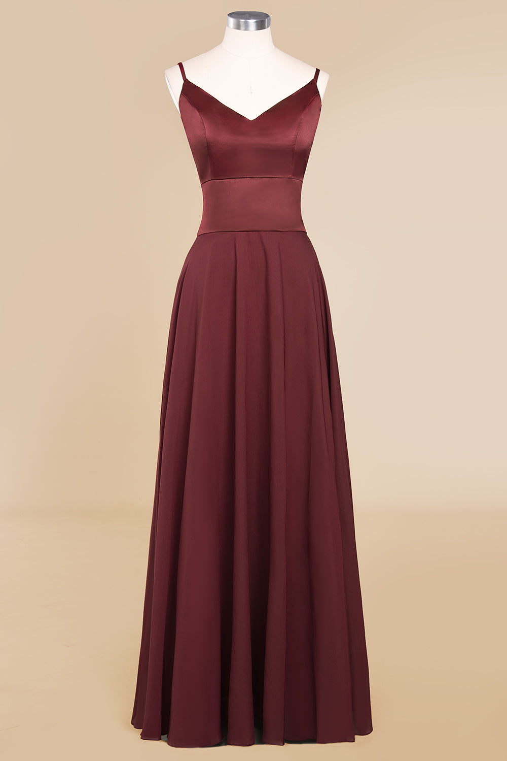Classy A-line Floor Length Spaghetti Straps V-neck Chiffon Bridesmaid Dress