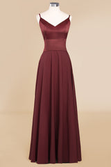 Classy A-line Floor Length Spaghetti Straps V-neck Chiffon Bridesmaid Dress