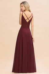 Classy A-line Floor Length Spaghetti Straps V-neck Chiffon Bridesmaid Dress
