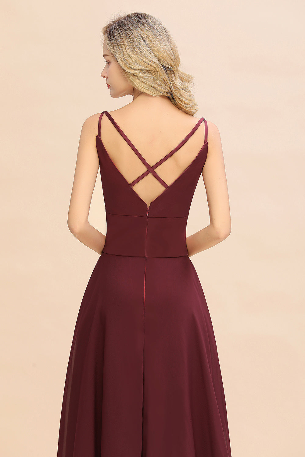 Classy A-line Floor Length Spaghetti Straps V-neck Chiffon Bridesmaid Dress