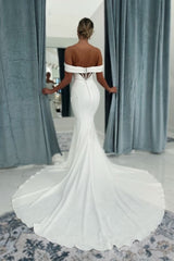Long Mermaid Off the Shoulder Ruched Floor Length White Wedding Dresses