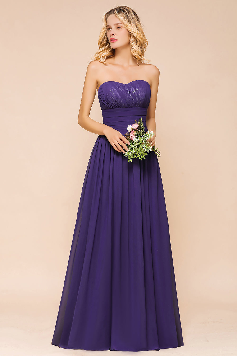 Classy Strapless Open Back A-Line Ruched Bridesmaid Dress With Sequins