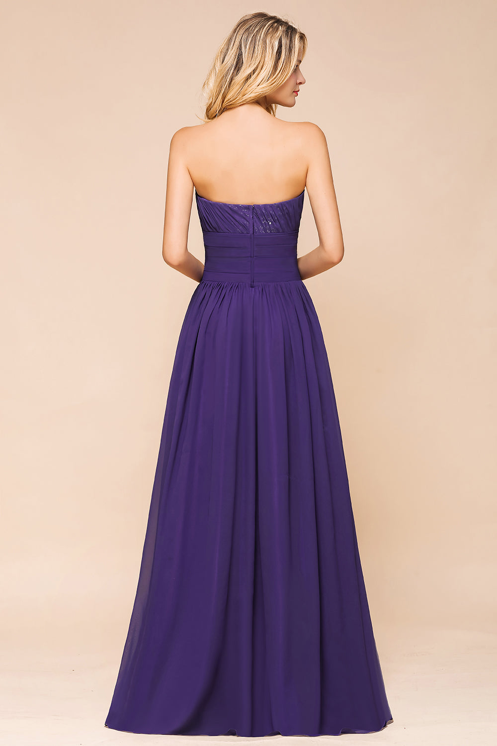 Classy Strapless Open Back A-Line Ruched Bridesmaid Dress With Sequins