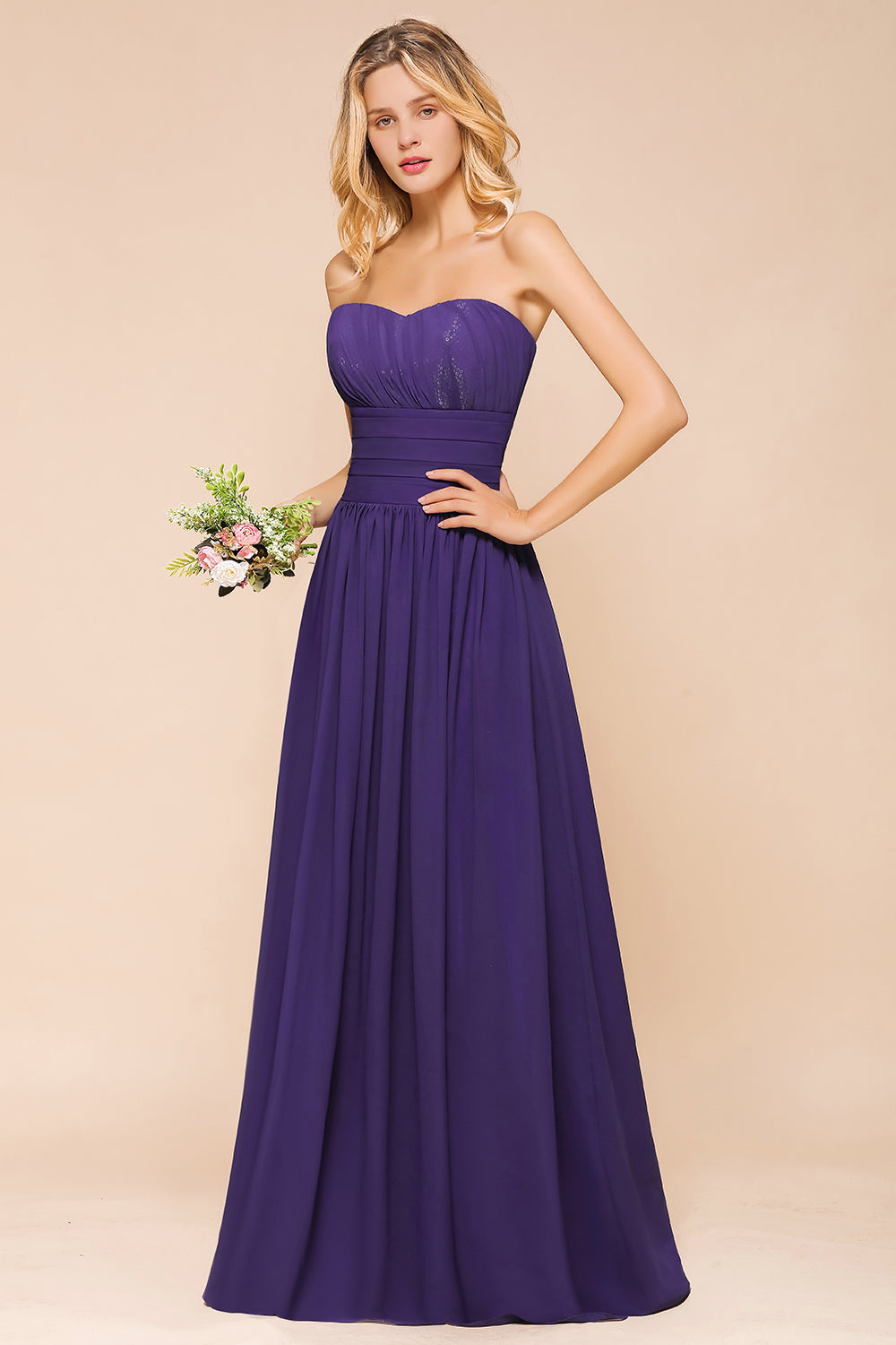 Classy Strapless Open Back A-Line Ruched Bridesmaid Dress With Sequins