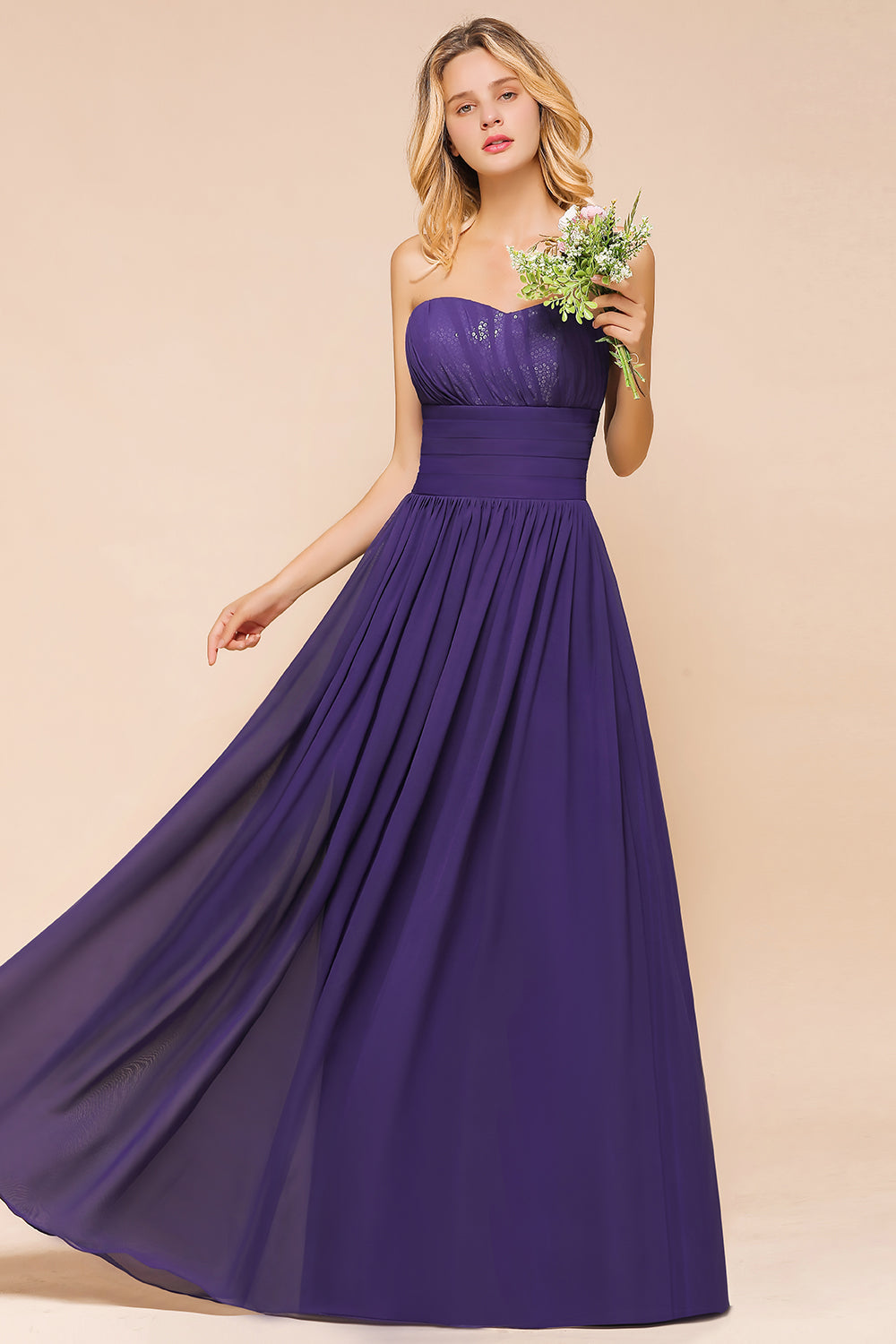 Classy Strapless Open Back A-Line Ruched Bridesmaid Dress With Sequins