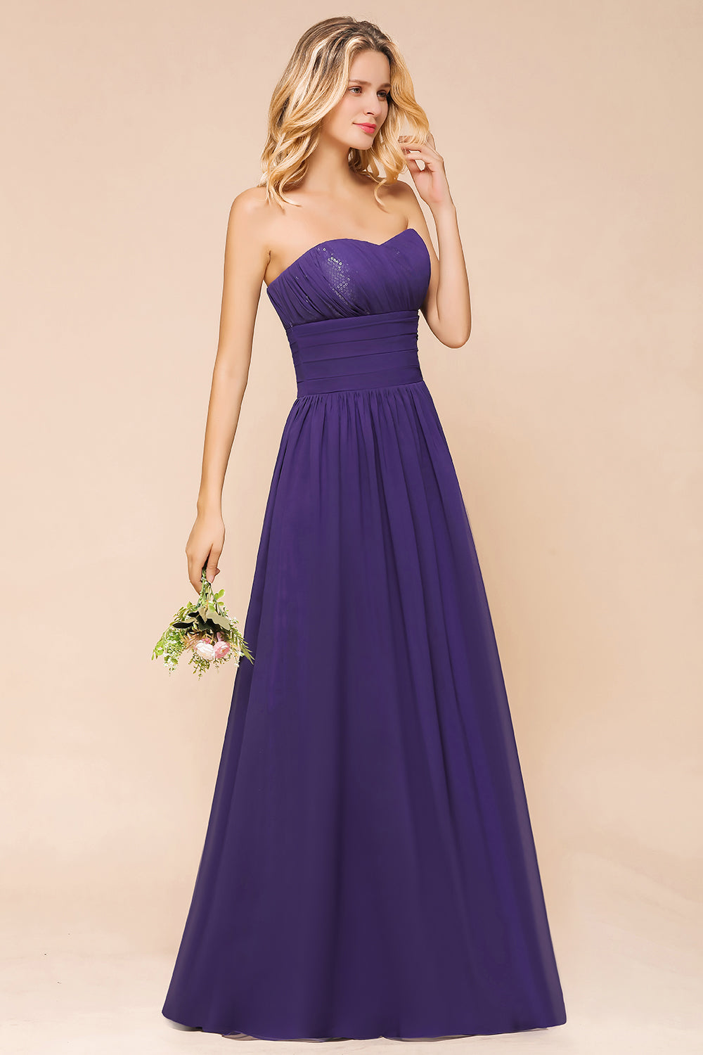 Classy Strapless Open Back A-Line Ruched Bridesmaid Dress With Sequins