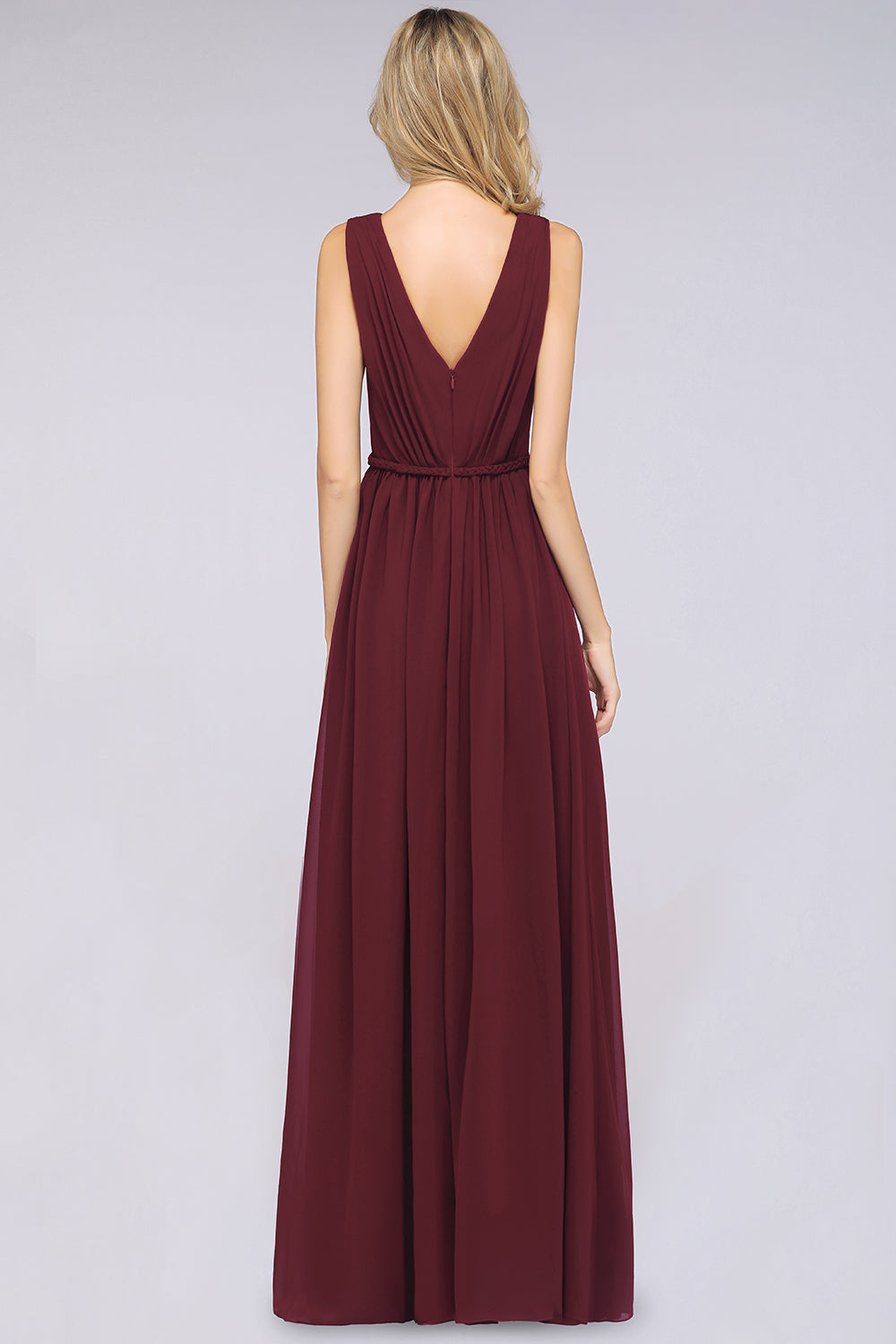 Classy Long Wide Straps V-neck A-Line Chiffon Ruffles Bridesmaid Dress With Side Slit