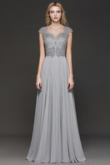 Crystal Appliques Sweetheart Cap sleeves Side Slit Bridesmaid Dress