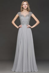 Crystal Appliques Sweetheart Cap sleeves Side Slit Bridesmaid Dress