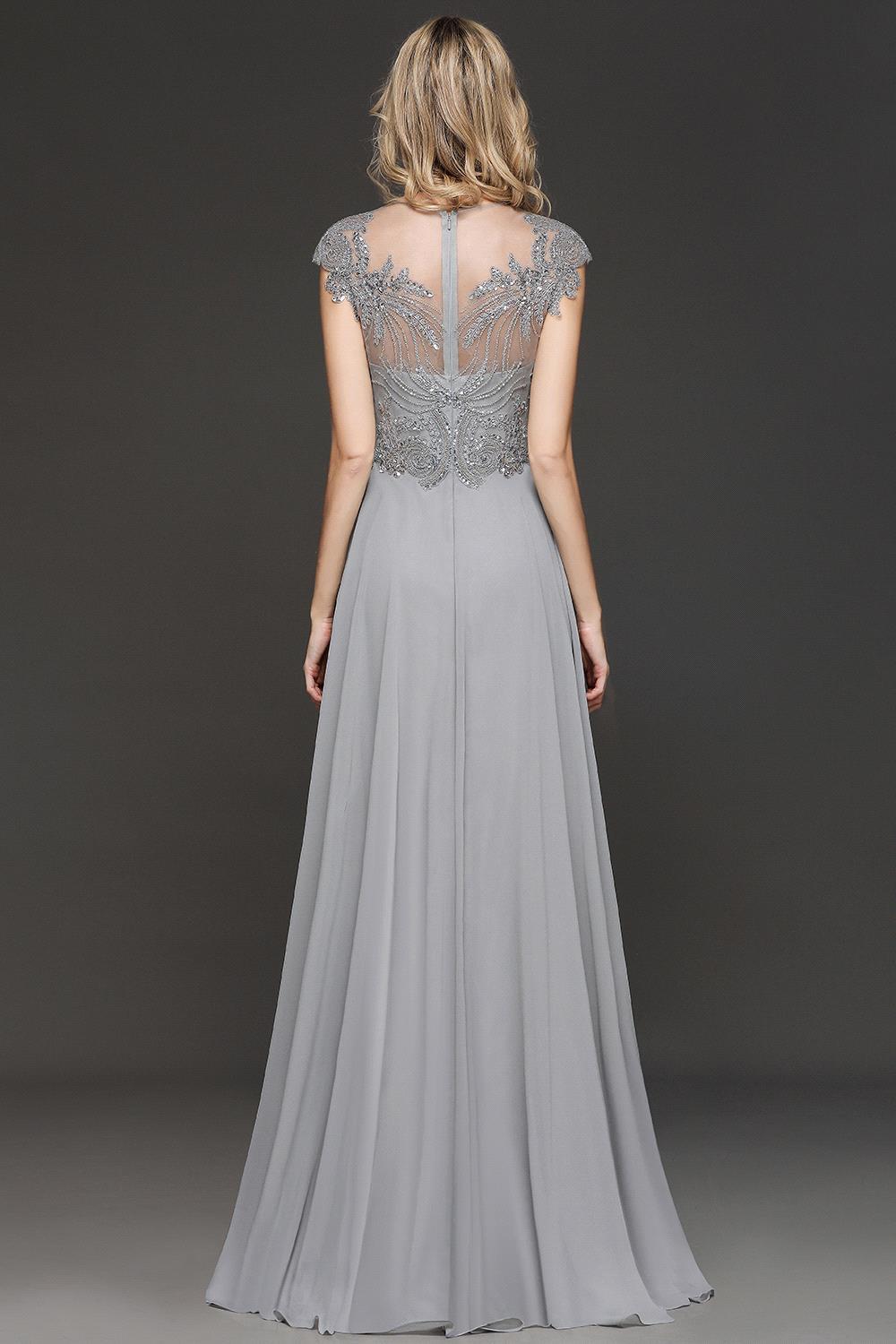 Crystal Appliques Sweetheart Cap sleeves Side Slit Bridesmaid Dress