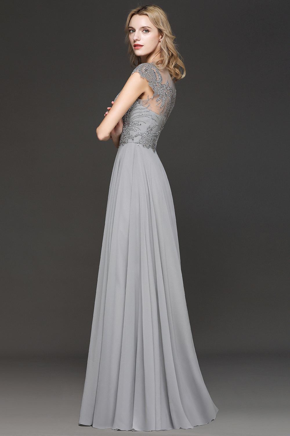 Crystal Appliques Sweetheart Cap sleeves Side Slit Bridesmaid Dress