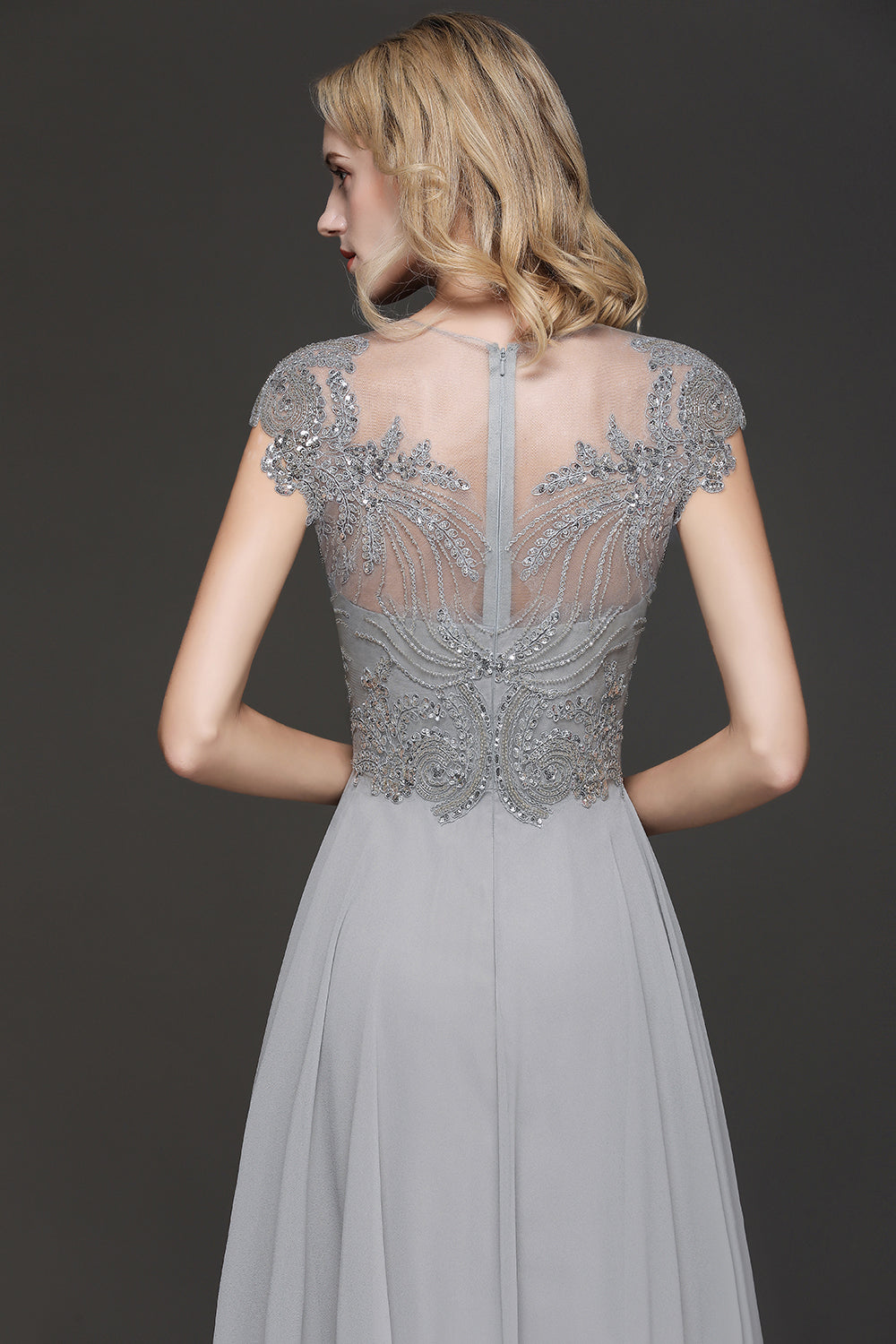 Crystal Appliques Sweetheart Cap sleeves Side Slit Bridesmaid Dress