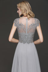Crystal Appliques Sweetheart Cap sleeves Side Slit Bridesmaid Dress