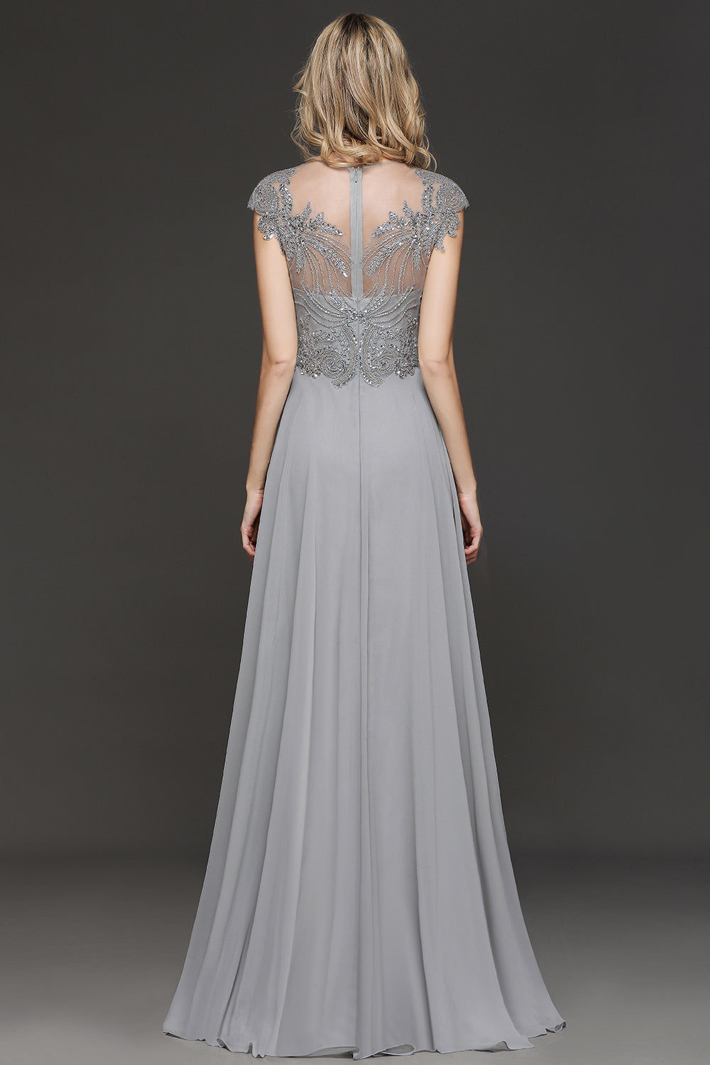 Crystal Appliques Sweetheart Cap sleeves Side Slit Bridesmaid Dress