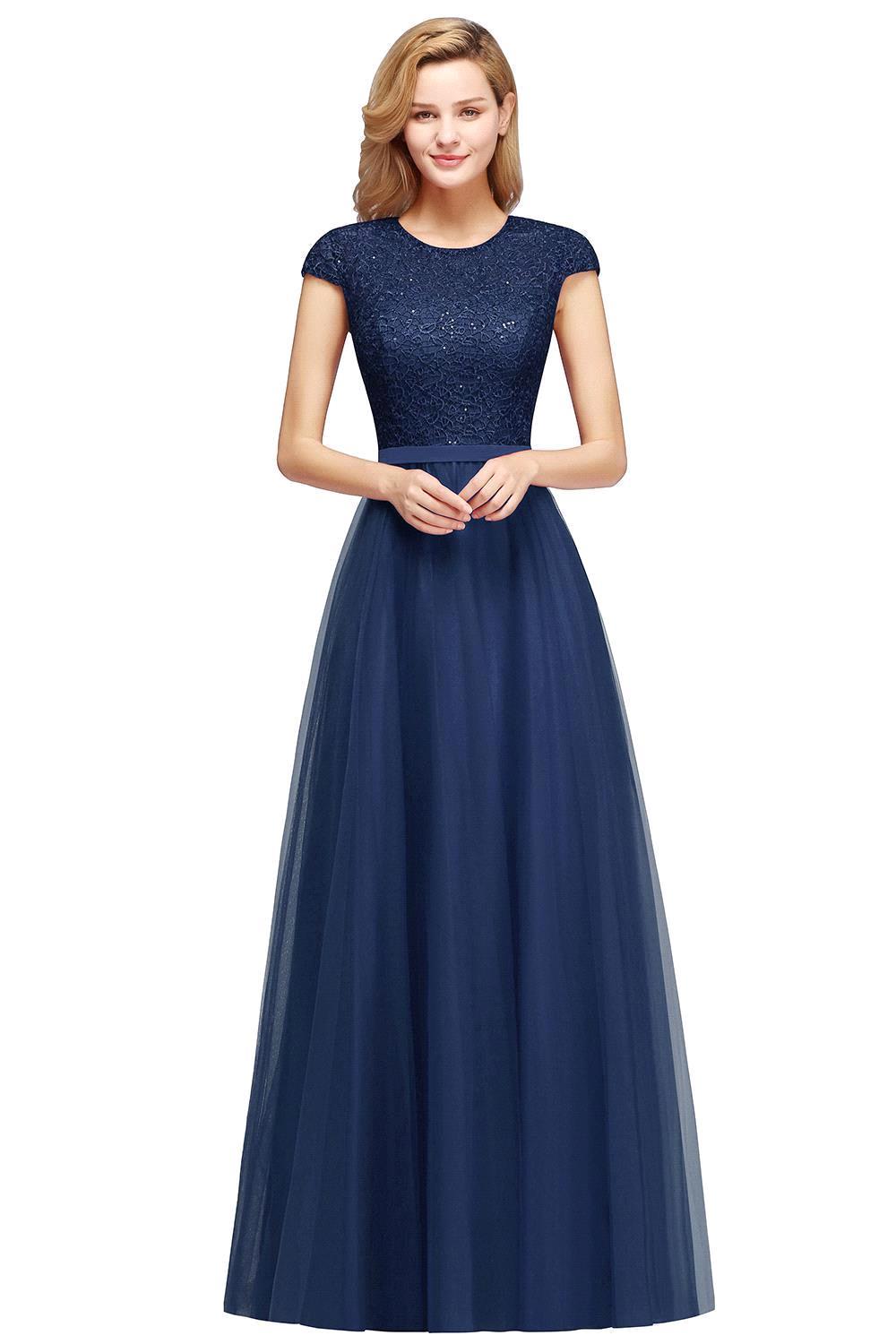 Delicate Bateau Short Sleeves A-Line Tulle Ruffles Floor Length Prom Dress