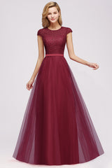 Delicate Bateau Short Sleeves A-Line Tulle Ruffles Floor Length Prom Dress