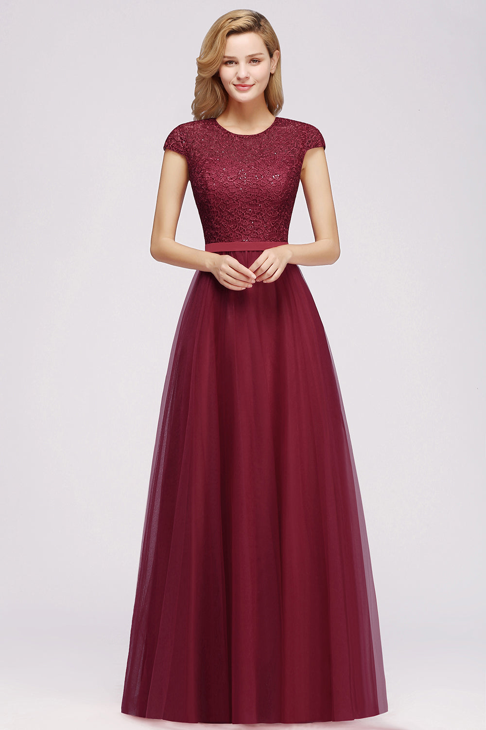 Delicate Bateau Short Sleeves A-Line Tulle Ruffles Floor Length Prom Dress