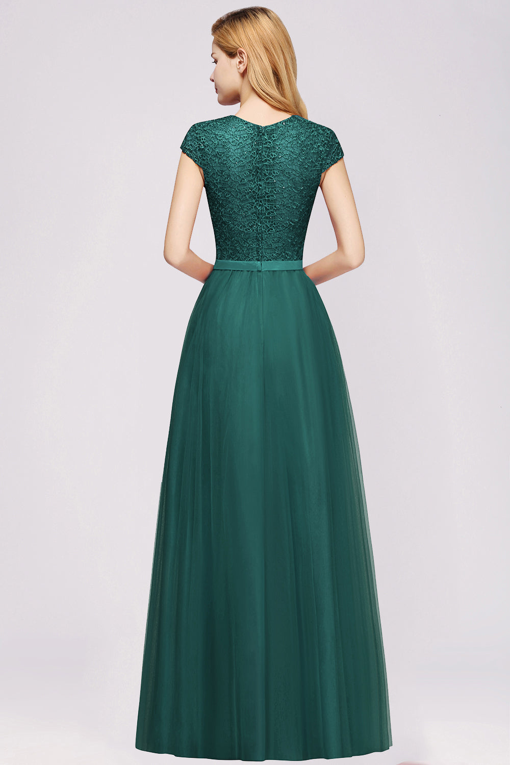 Delicate Bateau Short Sleeves A-Line Tulle Ruffles Floor Length Prom Dress