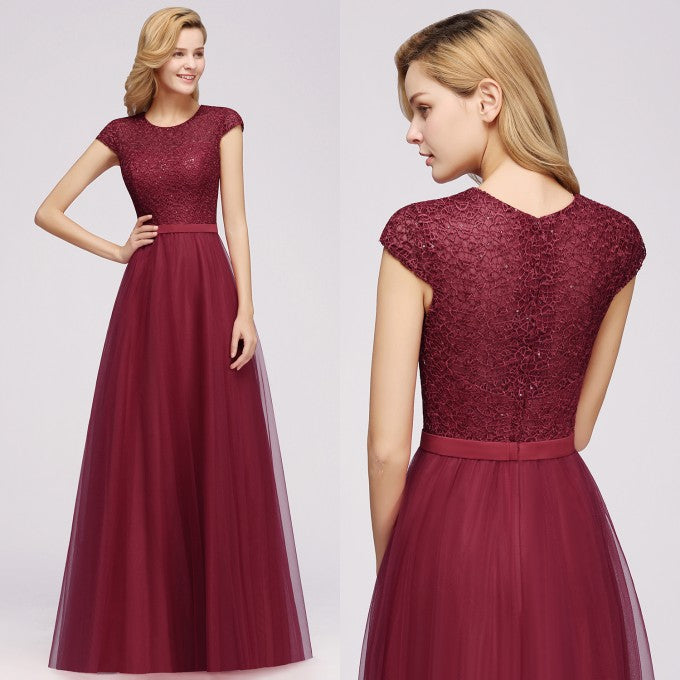 Delicate Bateau Short Sleeves A-Line Tulle Ruffles Floor Length Prom Dress