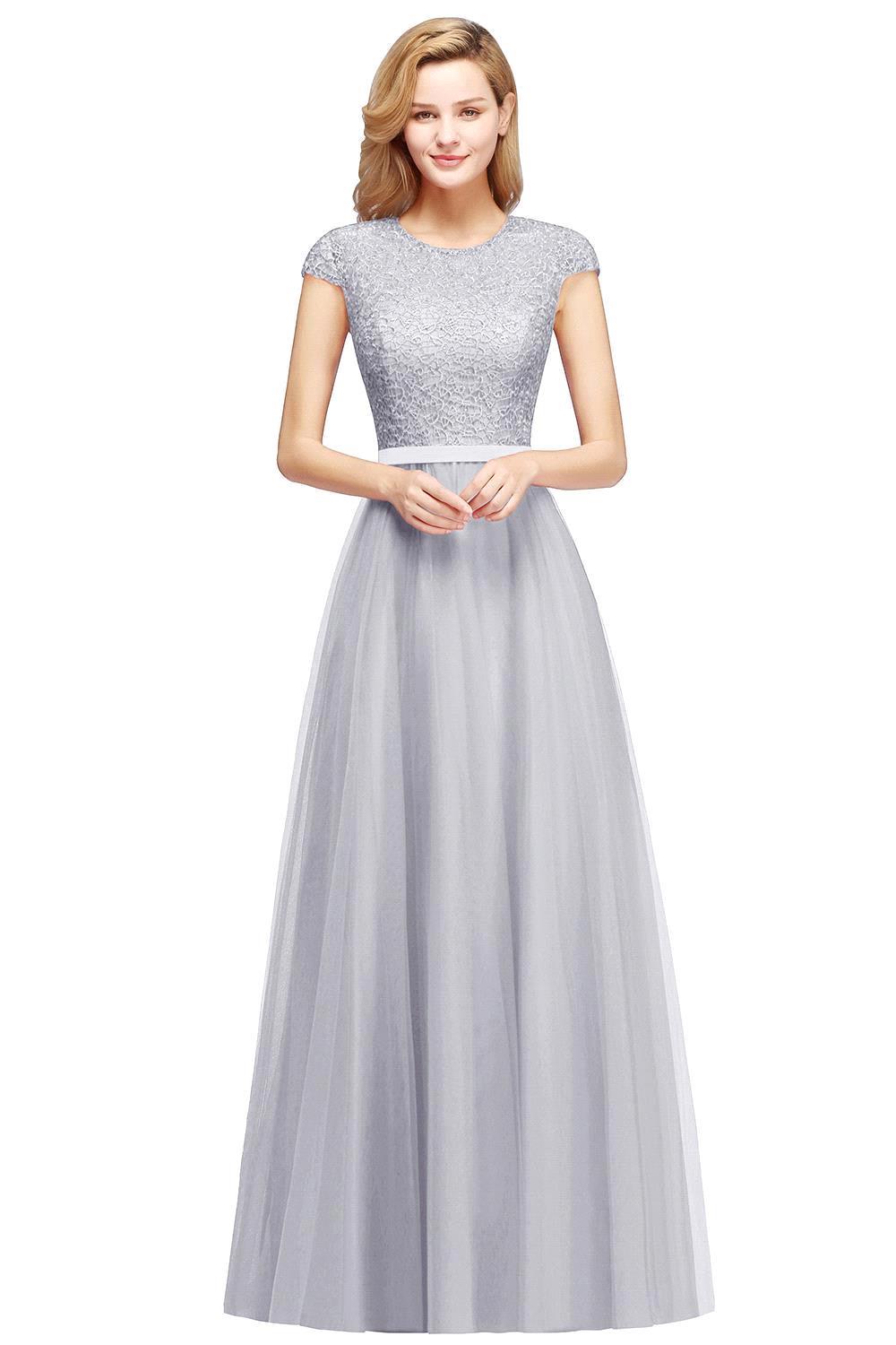 Delicate Bateau Short Sleeves A-Line Tulle Ruffles Floor Length Prom Dress