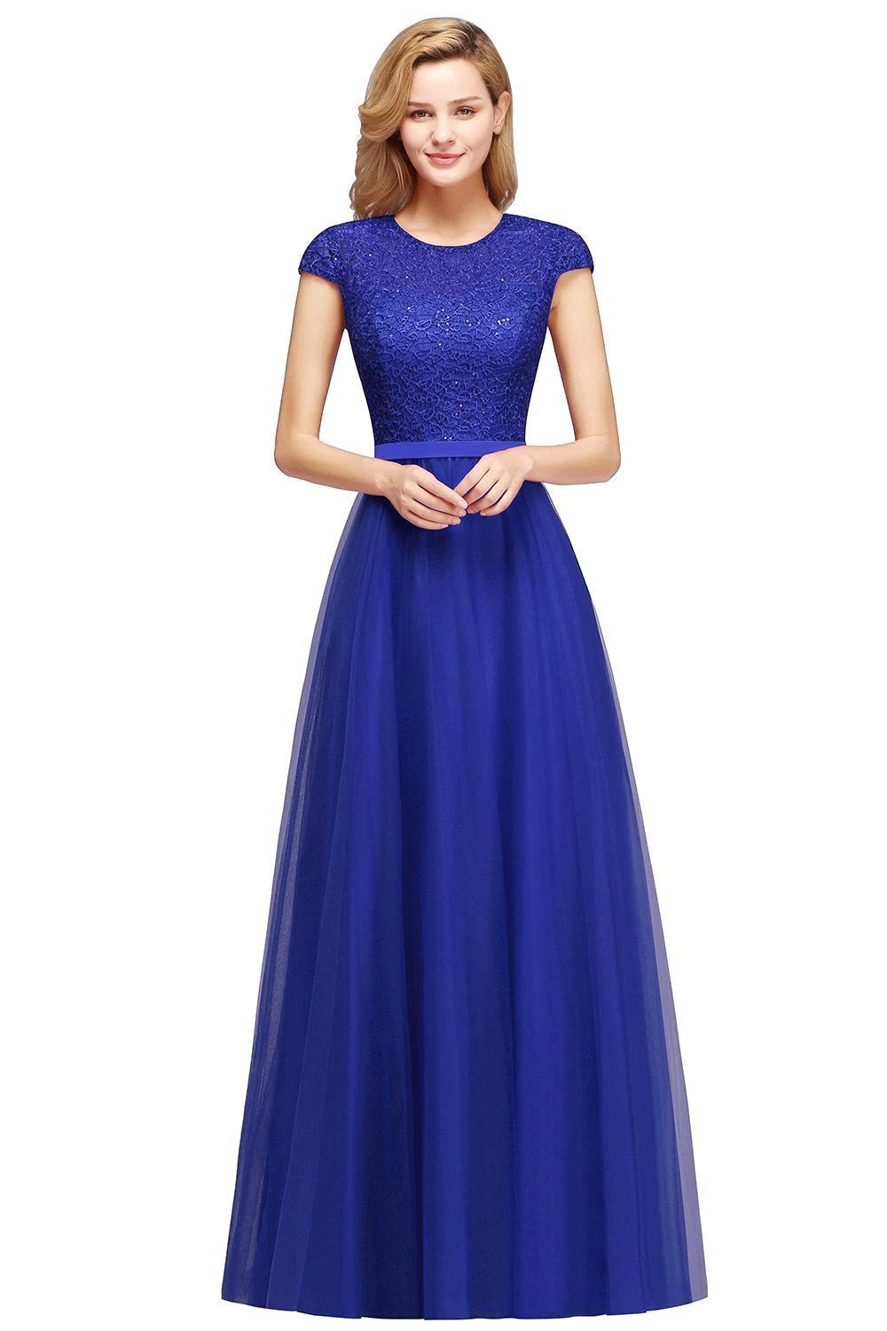 Delicate Bateau Short Sleeves A-Line Tulle Ruffles Floor Length Prom Dress