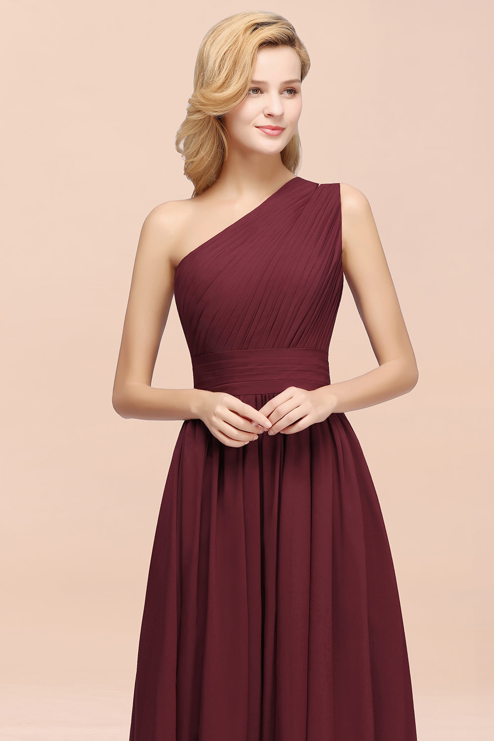 Elegant A-Line Burgundy Chiffon One Shoulder Bridesmaid Dresses