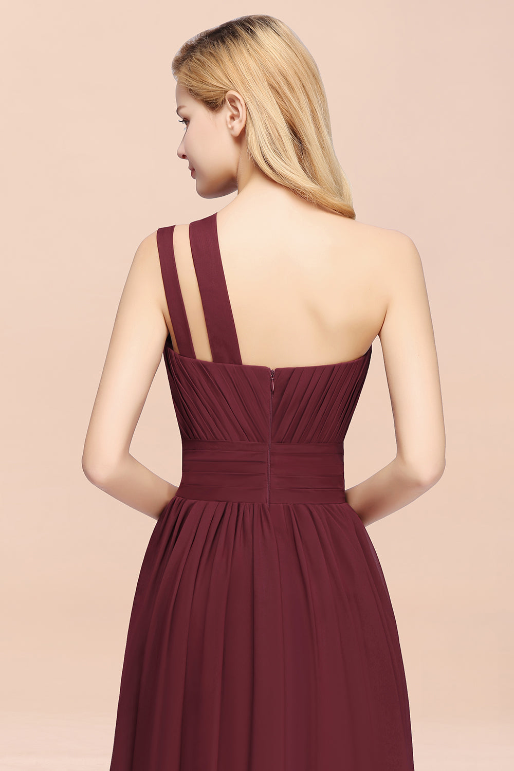 Elegant A-Line Burgundy Chiffon One Shoulder Bridesmaid Dresses