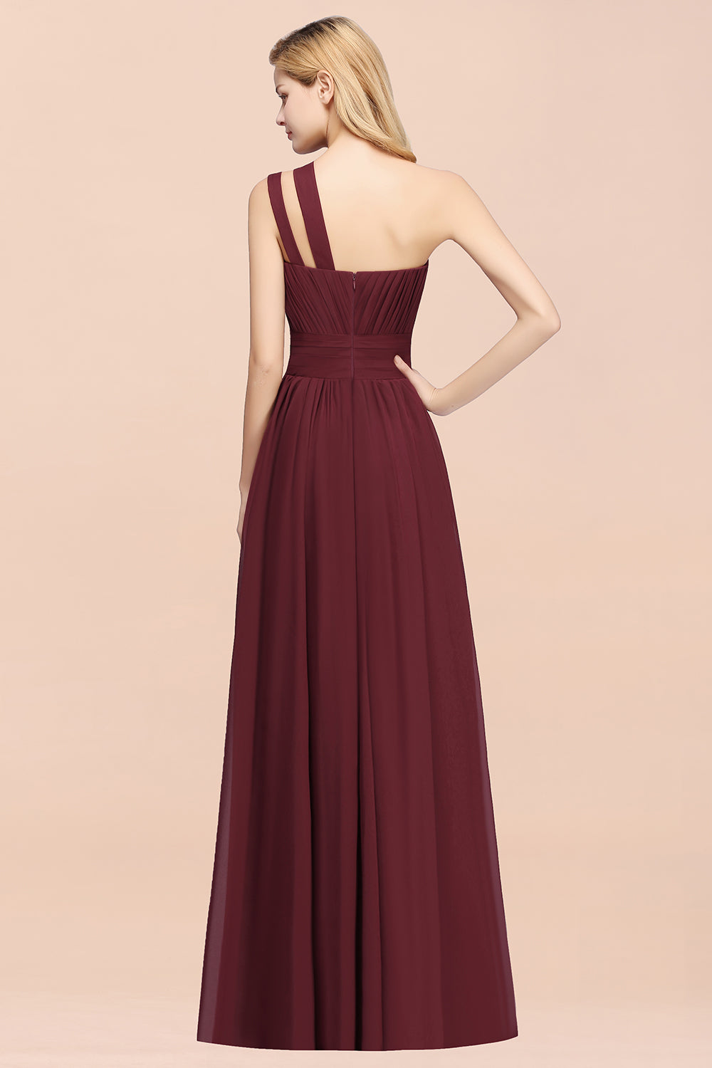 Elegant A-Line Burgundy Chiffon One Shoulder Bridesmaid Dresses