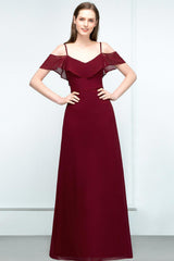 Elegant A-Line Chiffon Spaghetti Straps Sleeveless Floor Length Bridesmaid Dresses