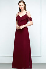 Elegant A-Line Chiffon Spaghetti Straps Sleeveless Floor Length Bridesmaid Dresses