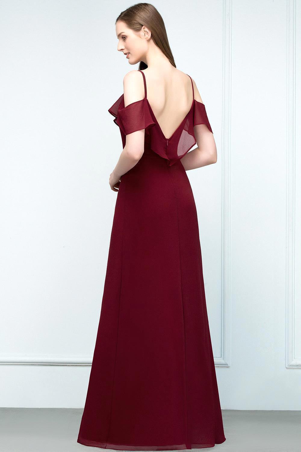 Elegant A-Line Chiffon Spaghetti Straps Sleeveless Floor Length Bridesmaid Dresses