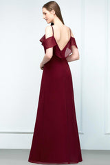 Elegant A-Line Chiffon Spaghetti Straps Sleeveless Floor Length Bridesmaid Dresses