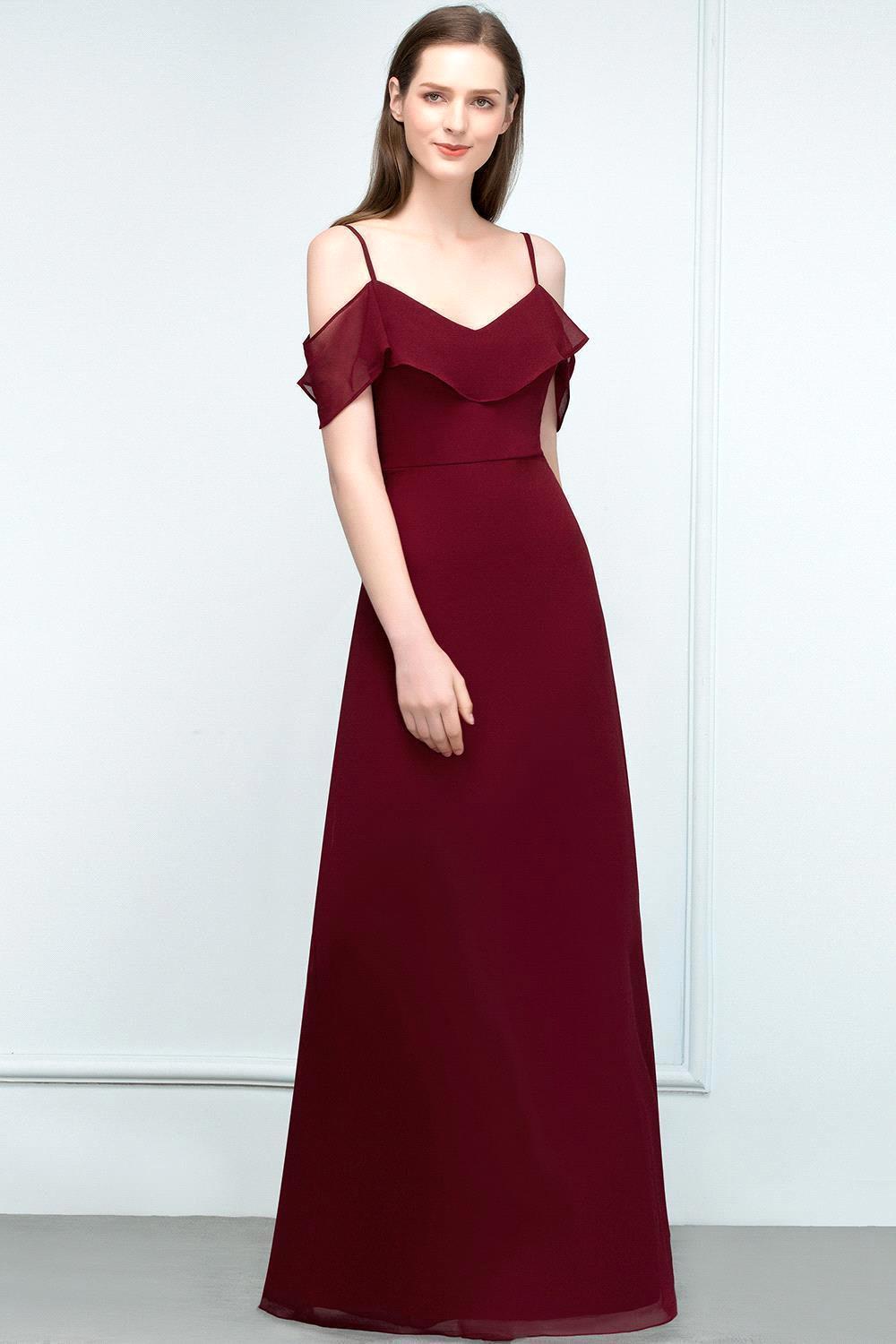 Elegant A-Line Chiffon Spaghetti Straps Sleeveless Floor Length Bridesmaid Dresses