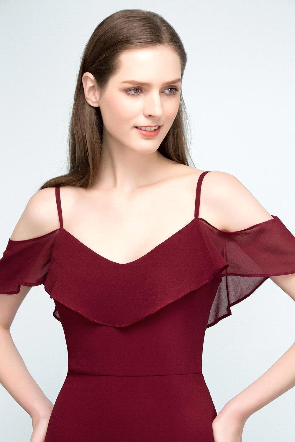 Elegant A-Line Chiffon Spaghetti Straps Sleeveless Floor Length Bridesmaid Dresses