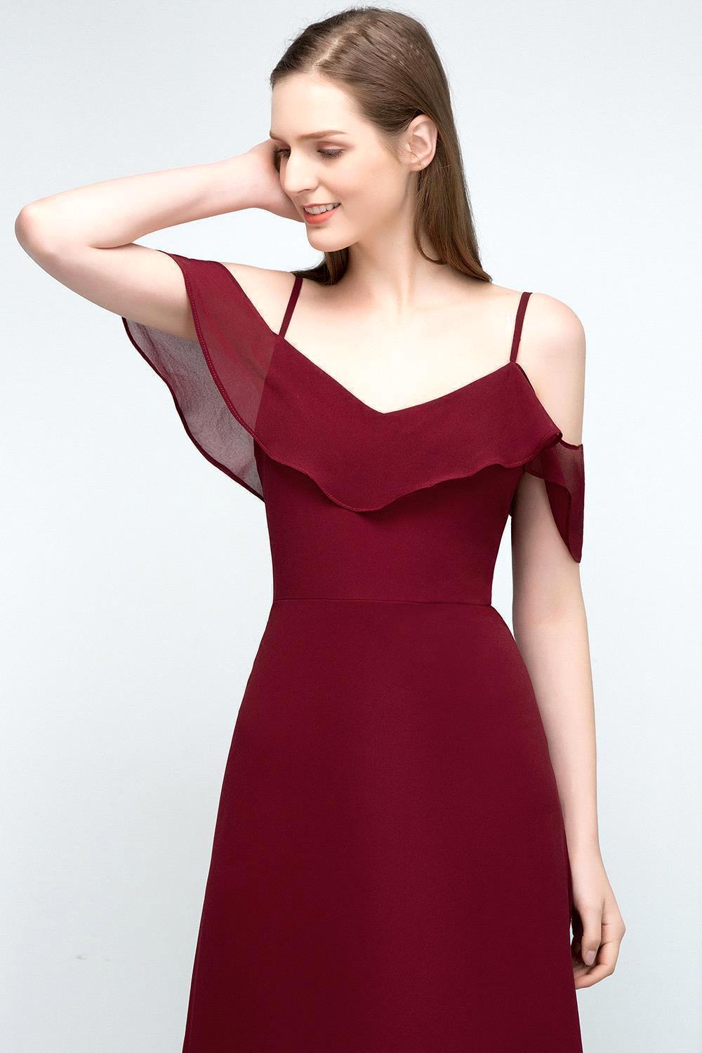 Elegant A-Line Chiffon Spaghetti Straps Sleeveless Floor Length Bridesmaid Dresses