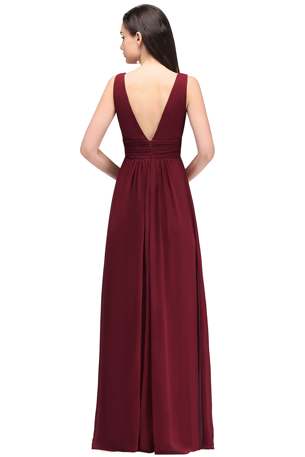 Elegant A-Line Chiffon V-Neck Sleeveless Bridesmaid Dresses